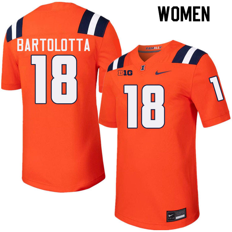 Women #18 Michael Bartolotta Illinois Fighting Illini College Football Jerseys Stitched-Orange